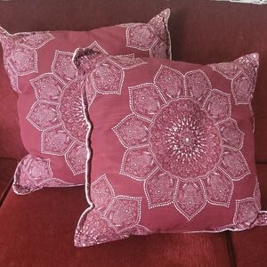 Boho Maroon Mandala Cotton Throw Pillows Like New